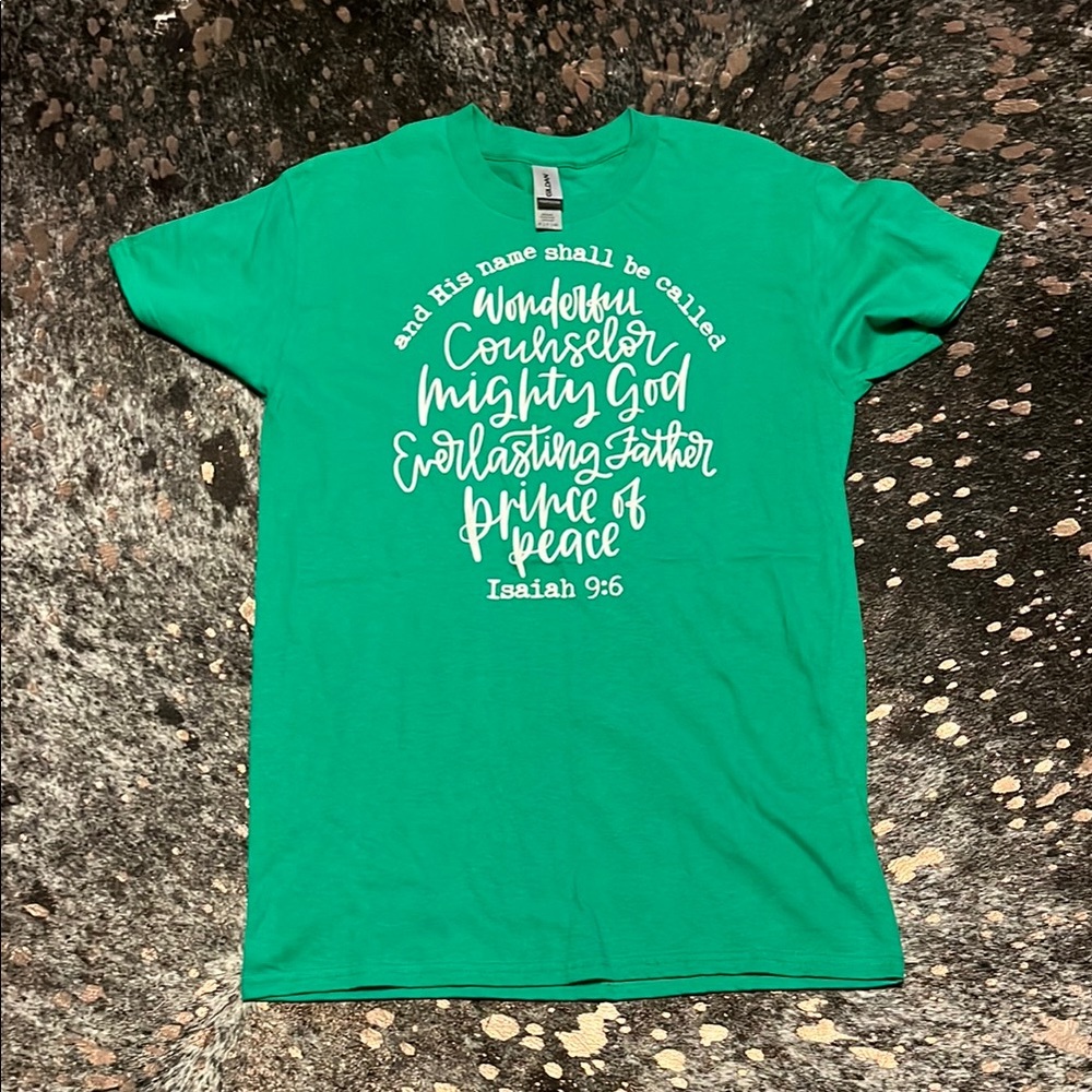 Christmas Gildan Teal Graphic T-Shirt with Isaiah 9:6 Design